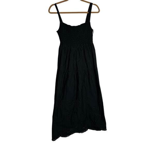 Zara Solid Black Eyelet Hem Sleeveless Midi Dress Size Small - Picture 1 of 5